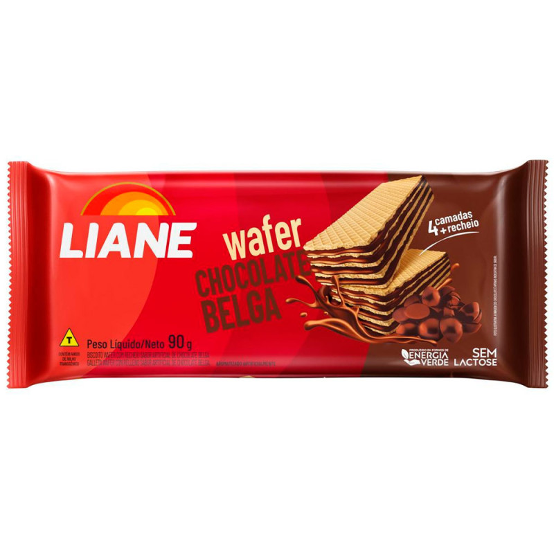 BISCOITO WAFER LIANE 90GR CHOCOLATE BELGA - CX COM 55 UN