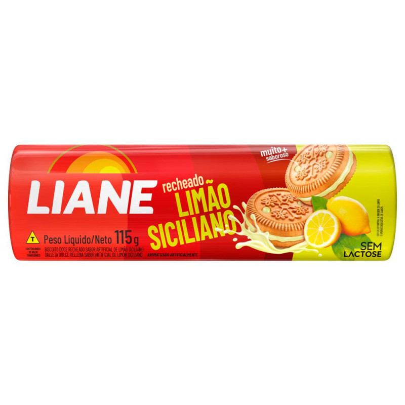 BISCOITO RECHEADO LIANE 115GR LIMÃO SICILIANO - CX COM 30 UN