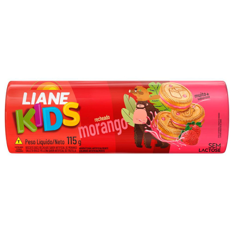 BISCOITO RECHEADO LIANE 115GR MORANGO KIDS - CX COM 30 UN