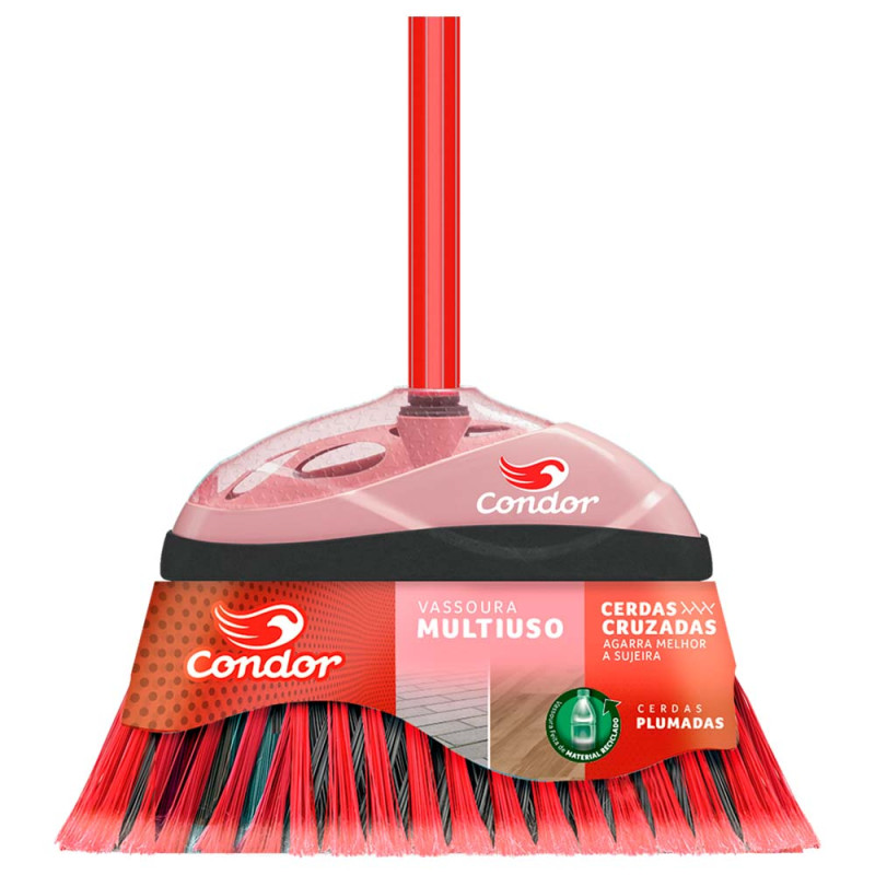 VASSOURA CONDOR COM CABO MULTIUSO FÁCIL - CX COM 12 UN