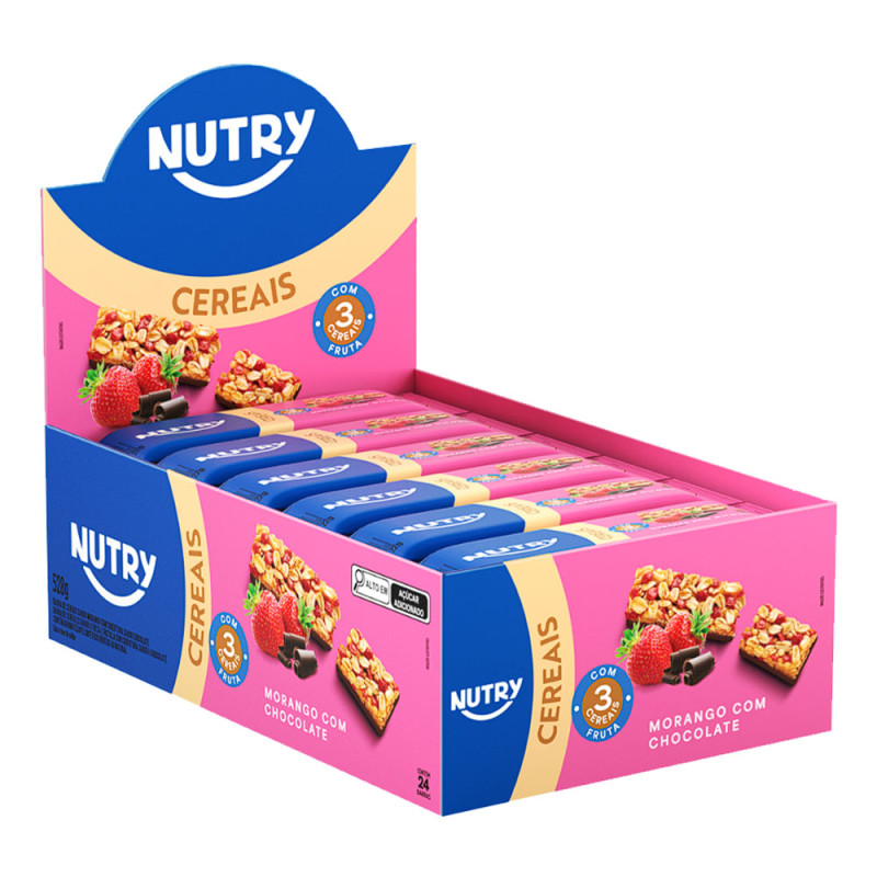 BARRA DE CEREAL NUTRY 22GR MORANGO COM CHOCOLATE - DP COM 24 UN