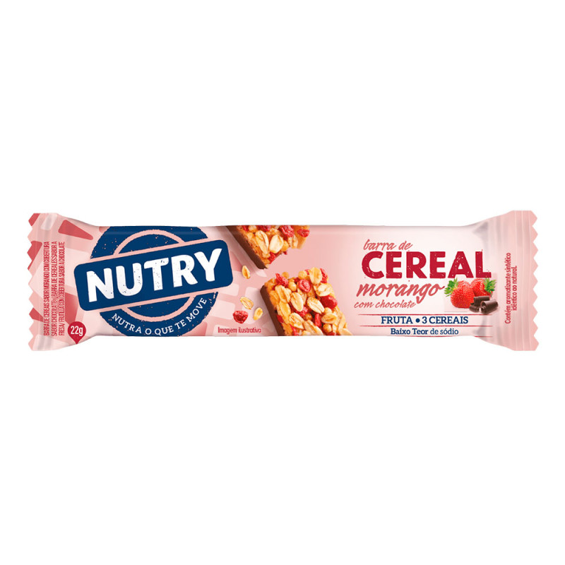 BARRA DE CEREAL NUTRY 22GR MORANGO COM CHOCOLATE - DP COM 24 UN