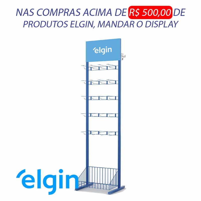 DISPLAY DE CHÃO LÂMPADA COM TESTEIRA ELGIN 20 GANCHOS - BONIFICAÇÃO