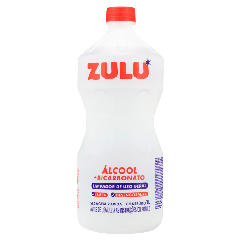 ÁLCOOL COM BICARBONATO ZULU 1 LITRO CLÁSSICO - CX COM 12 UN