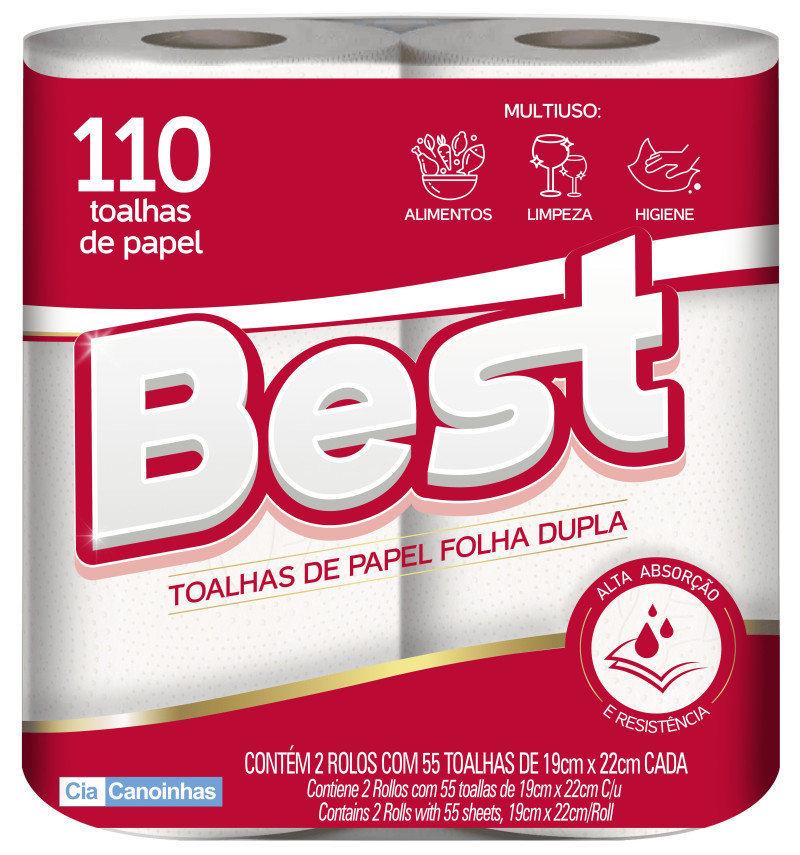 PAPEL TOALHA BEST FOLHA DUPLA COM 2 ROLOS 110 FOLHAS - FD COM 12 PC