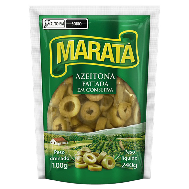 AZEITONA VERDE MARATÁ SACHÊ 240GR FATIADA - CX COM 12 UN