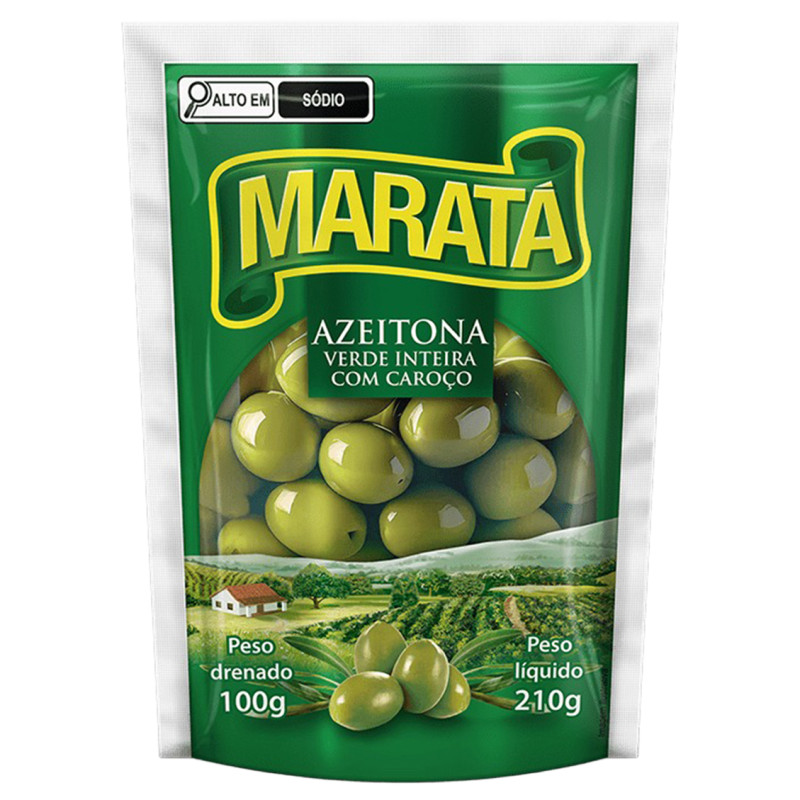 AZEITONA VERDE MARATÁ SACHÊ 210GR INTEIRA - CX COM 24 UN
