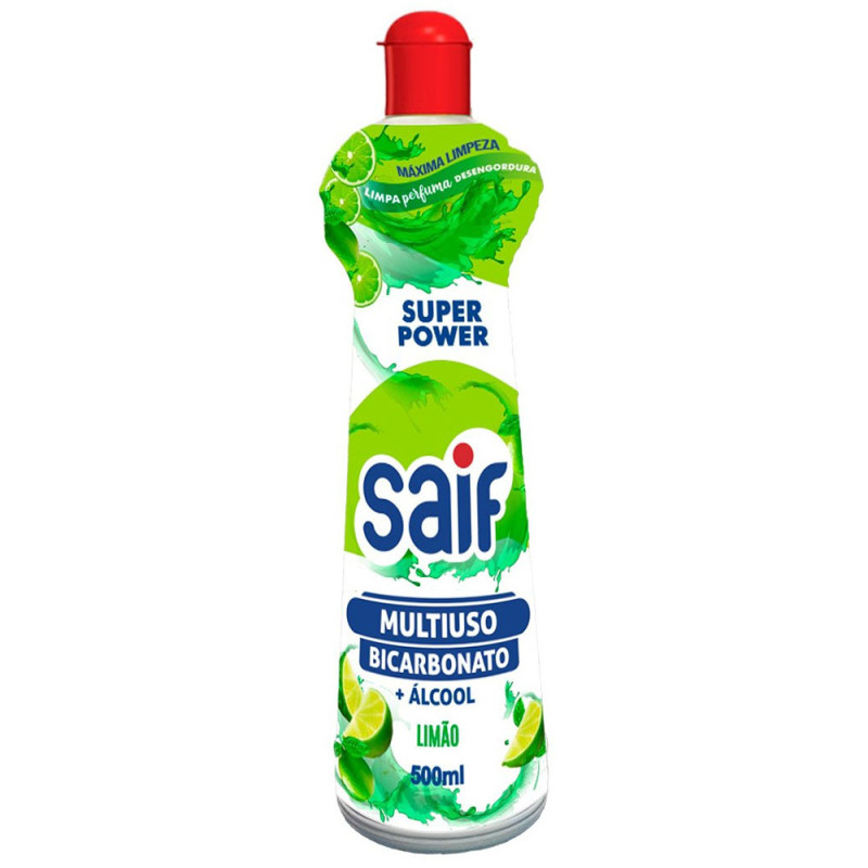 MULTIUSO BICARBONATO + ÁLCOOL SAIF LIMÃO 500ML - CX COM 12 UN