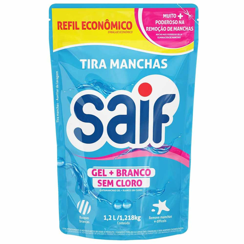 TIRA MANCHAS GEL + BRANCO SEM CLORO SAIF 1,2 LITRO - CX COM 12 UN