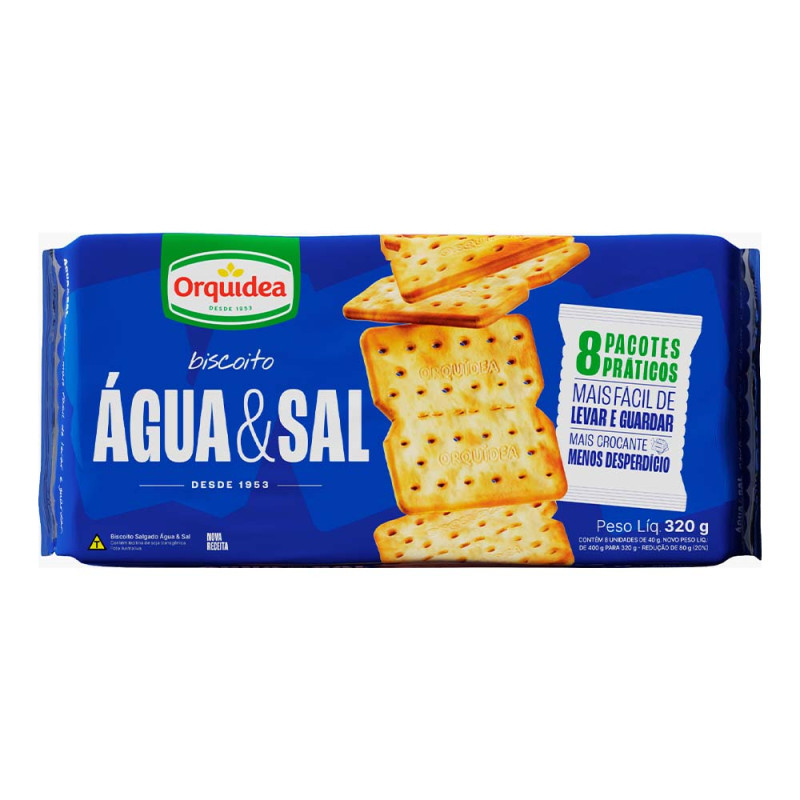 BISCOITO ORQUÍDEA 320GR ÁGUA E SAL - CX COM 22 UN
