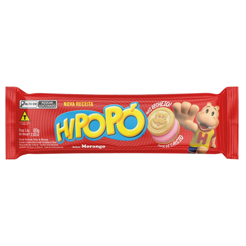 BISCOITO RECHEADO HIPOPÓ CORY 80GR MORANGO - CX COM 36 UN