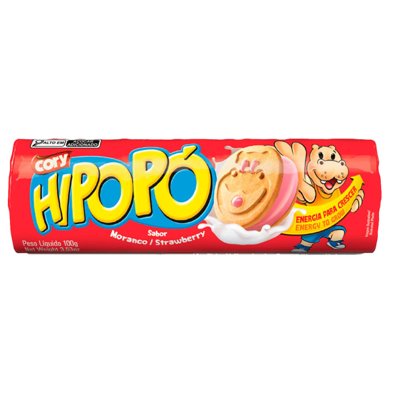 BISCOITO RECHEADO HIPOPÓ CORY 100GR MORANGO - CX COM 30 UN