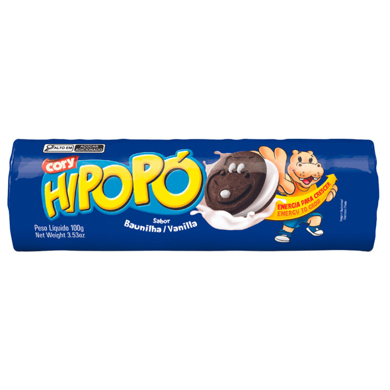 BISCOITO RECHEADO HIPOPÓ CORY 100GR BAUNILHA - CX COM 30 UN