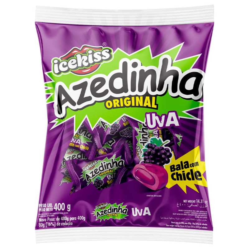BALA DURA CHICLE ICEKISS CORY 400GR AZEDINHA UVA - UNIDADE