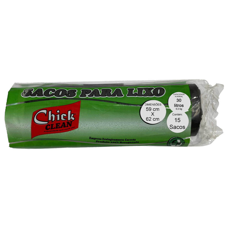SACO P/ LIXO ROLL CHICK CLEAN 30 LITROS C/ 15UN TAMANHO 59X62 - FD COM 20 PC