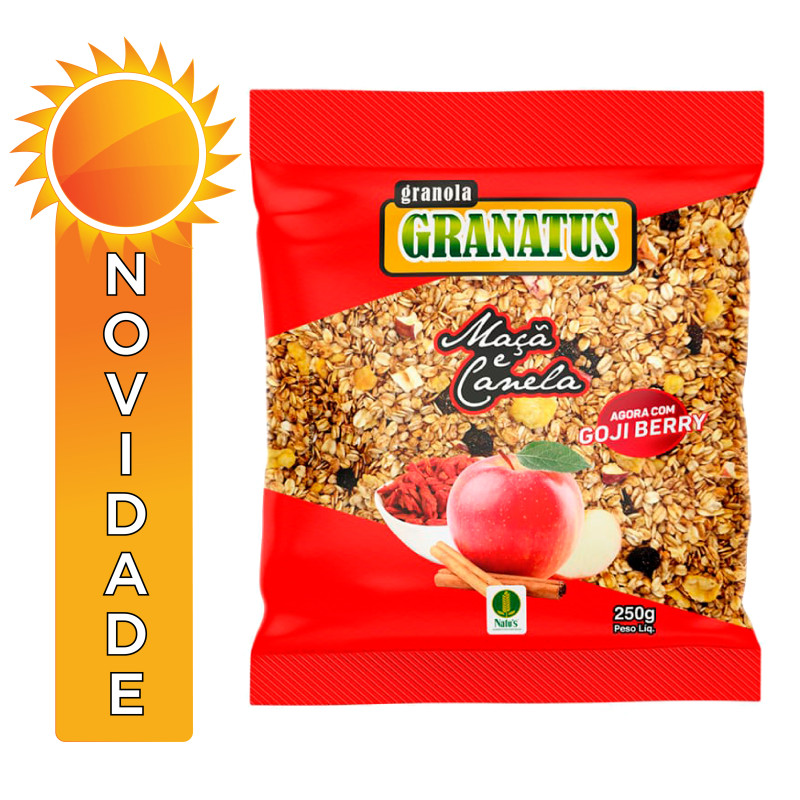 GRANOLA GRANATUS 250GR MAÇÃ E CANELA - CX COM 12 PC