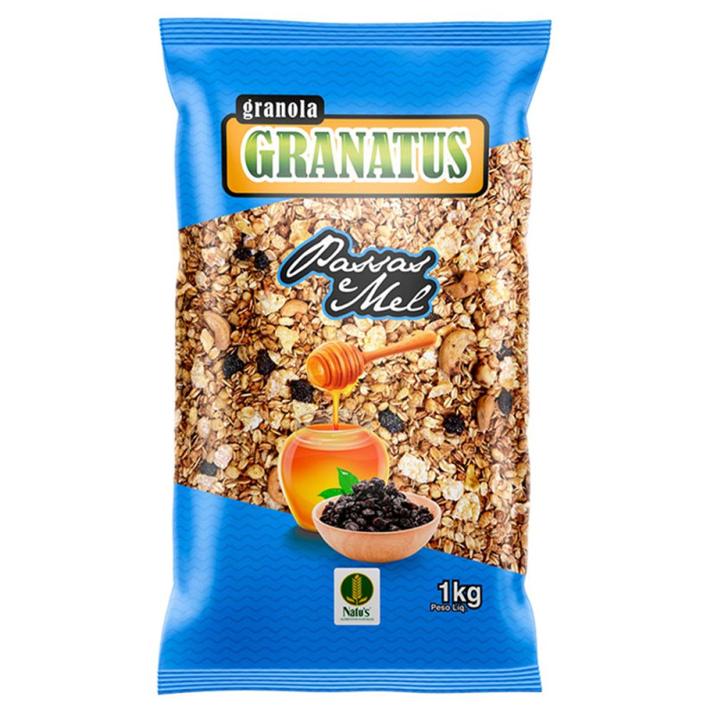 GRANOLA GRANATUS 1 KILO PASSAS E MEL - CX COM 12 PC