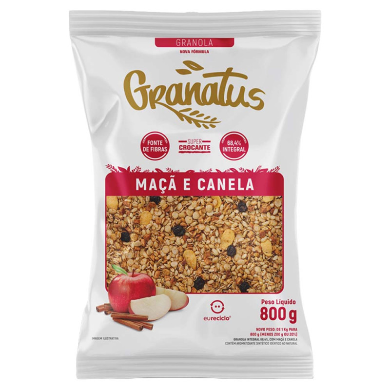GRANOLA GRANATUS MAÇÃ E CANELA 800GR - CX COM 12 PC