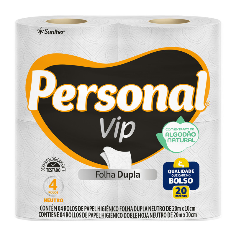 PAPEL HIGIÊNICO PERSONAL VIP 4X20MT FOLHA DUPLA - FD COM 16 PC