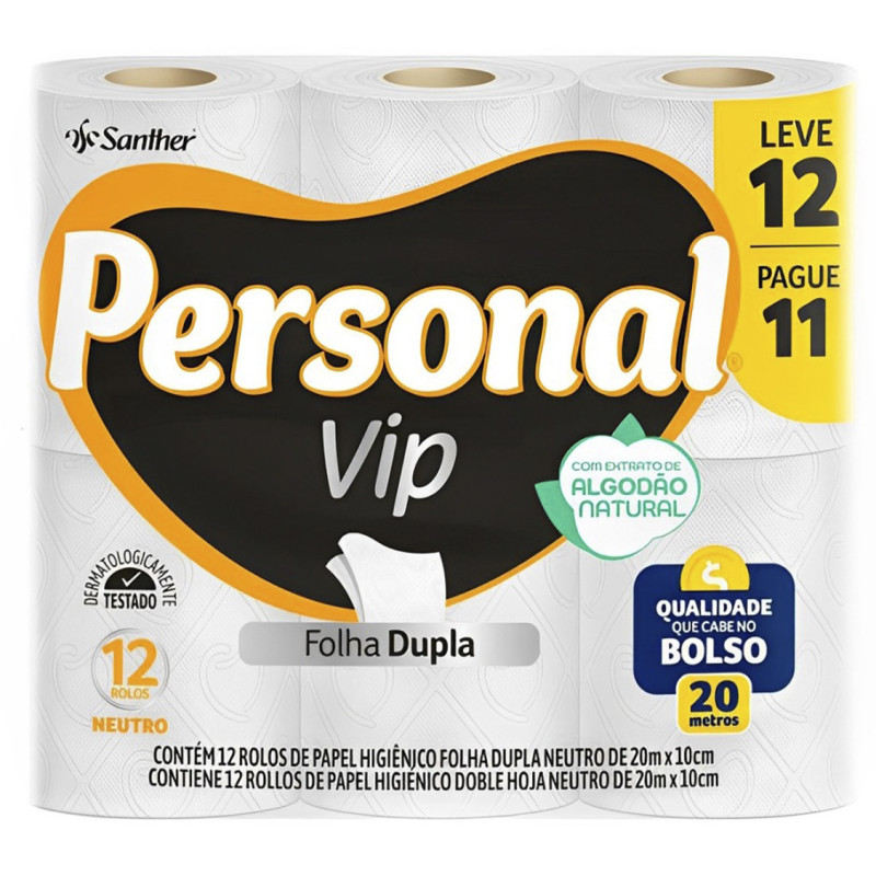 PAPEL HIGIÊNICO PERSONAL VIP 12X20MT FOLHA DUPLA - FD COM 6 PC