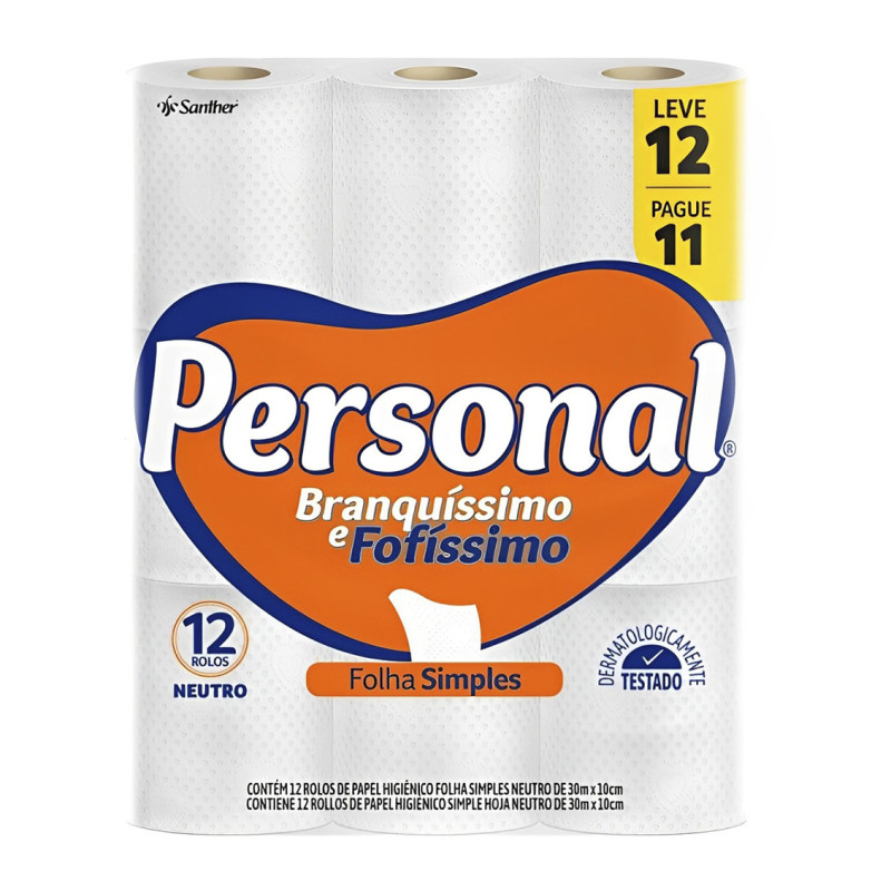 PAPEL HIGIÊNICO PERSONAL NEUTRO 12X30MT FOLHA SIMPLES - FD COM 6 PC