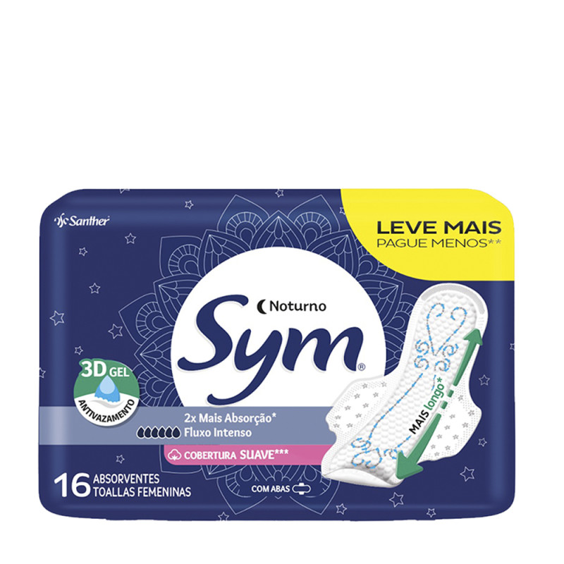 ABSORVENTE SYM C/ 16UN PREMIUM COM ABAS SUAVE - UNIDADE