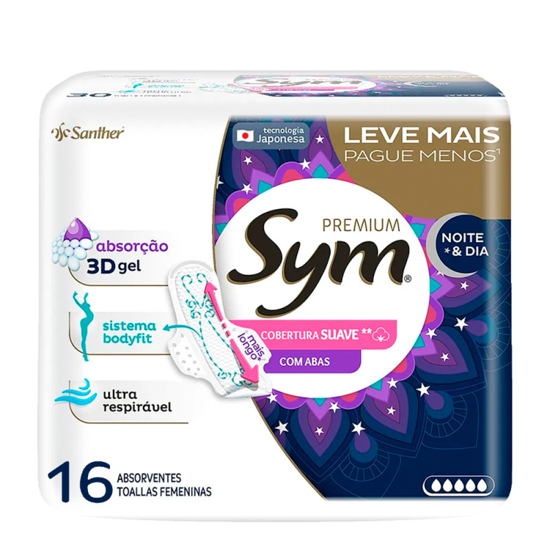 ABSORVENTE SYM C/ 16UN PREMIUM COM ABAS SUAVE - UNIDADE
