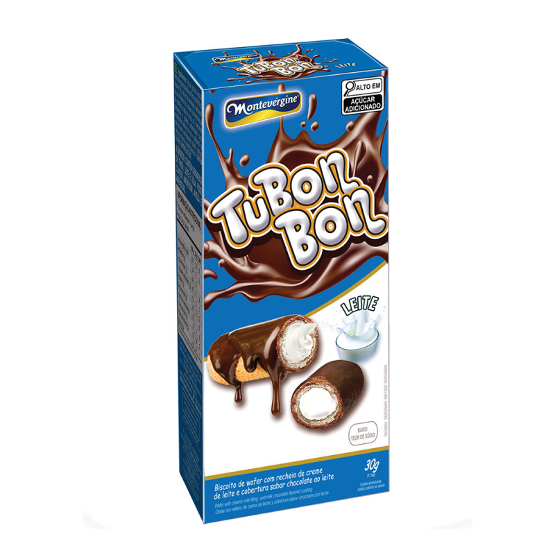 BISCOITO WAFER TUBON BON MONTEVERGINE 30GR LEITE - CX COM 24 UN
