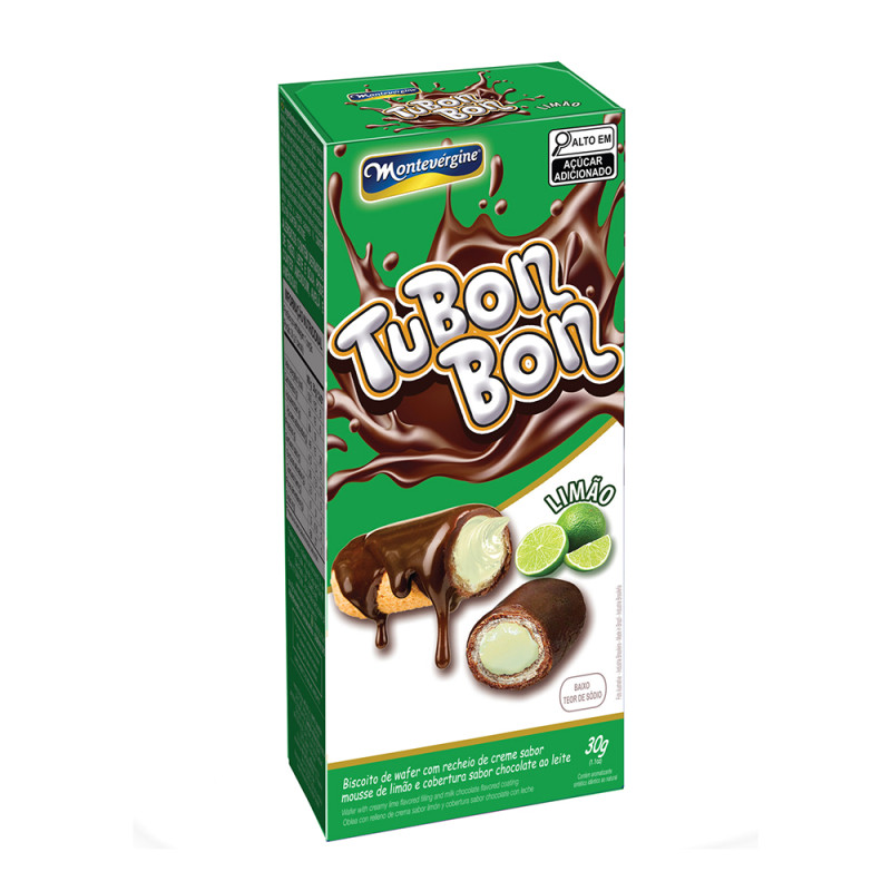 BISCOITO WAFER TUBON BON MONTEVERGINE 30GR LIMÃO - CX COM 24 UN