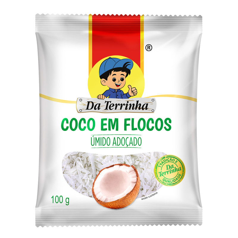 COCO EM FLOCOS DA TERRINHA 100GR ÚMIDO/ADOÇADO - CX COM 24 UN
