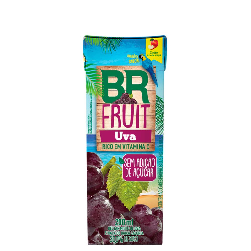 SUCO BR FRUIT SEM AÇÚCAR 200ML UVA - CX COM 27 UN