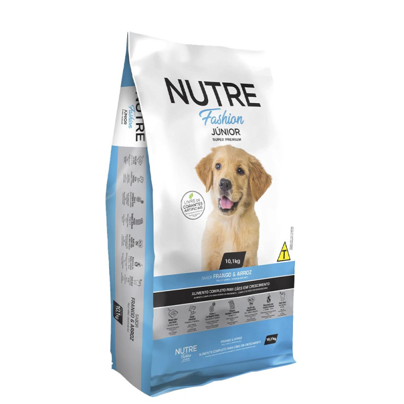 RAÇÃO NUTRE FASHION JUNIOR 10,1 KILOS SABOR FRANGO E ARROZ - UNIDADE