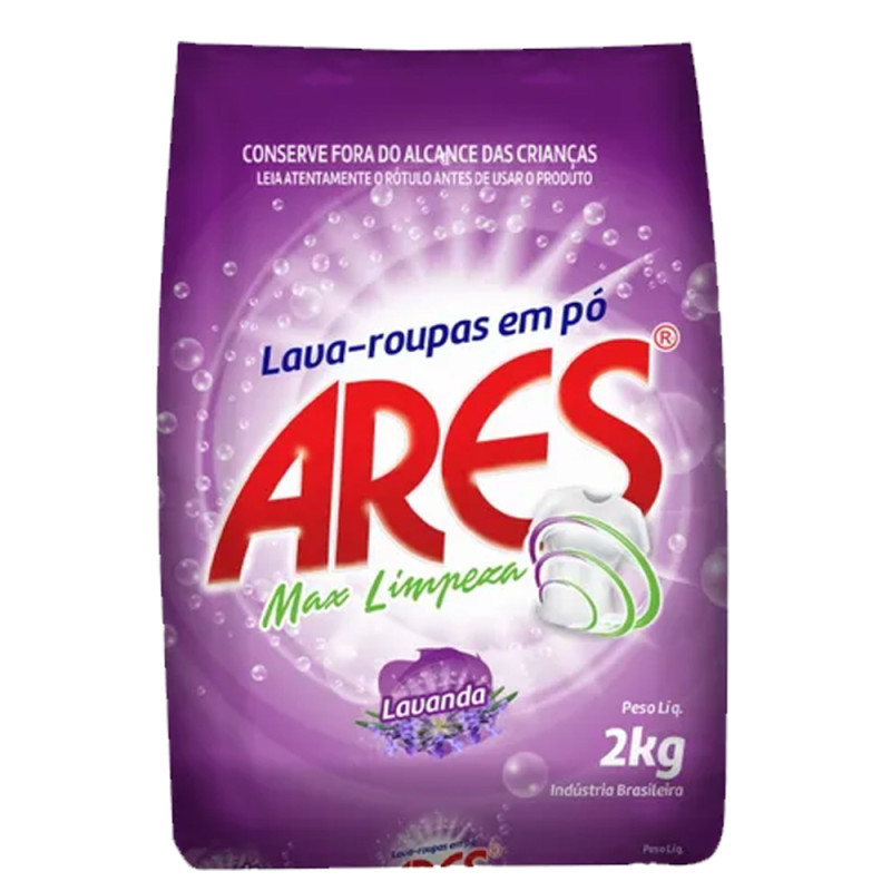 LAVA ROUPAS EM PÓ ARES 2 KILOS LAVANDA - CX COM 5 UN