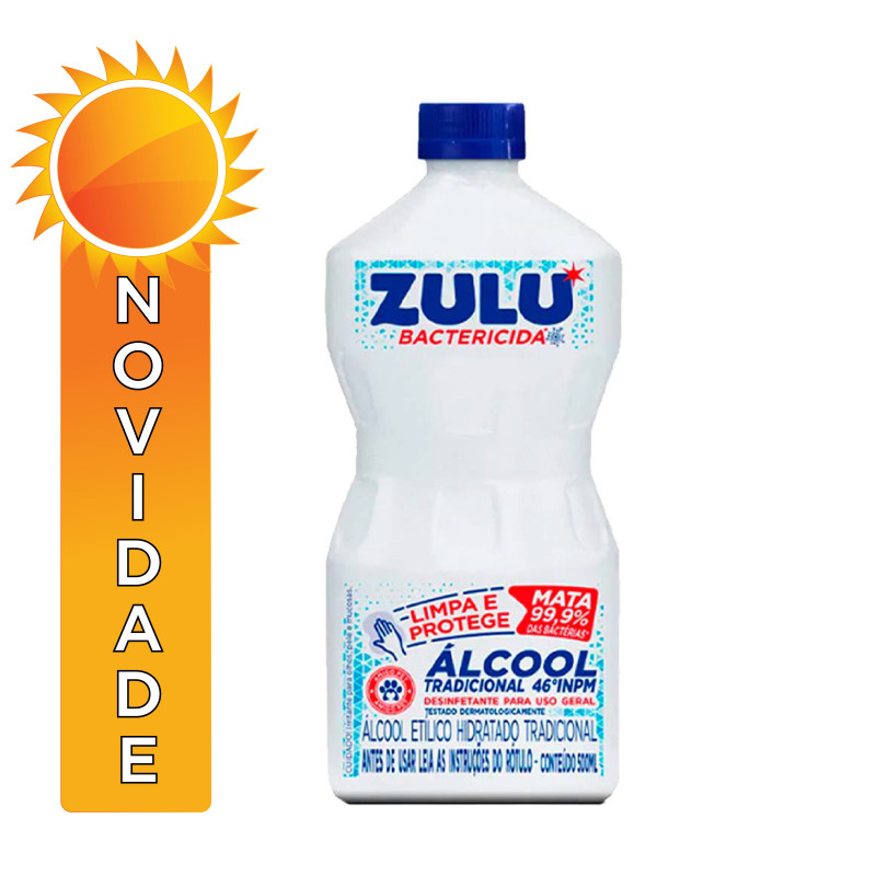 ÁLCOOL ZULU BACTERICIDA 46º GRAUS 500ML TRADICIONAL - CX COM 12 UN