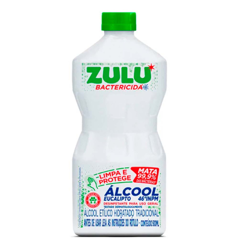 ÁLCOOL ZULU BACTERICIDA 46º GRAUS 500ML EUCALIPTO - CX COM 12 UN