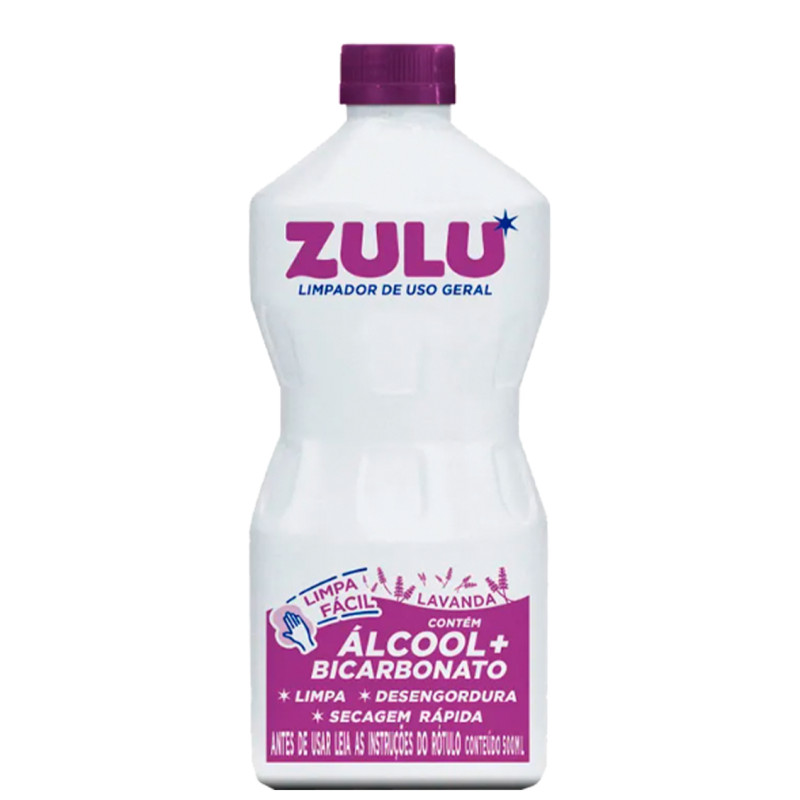 ALCOOL ZULU 46º GRAUS COM BICARBONATO 500ML LAVANDA - CX COM 12 UN