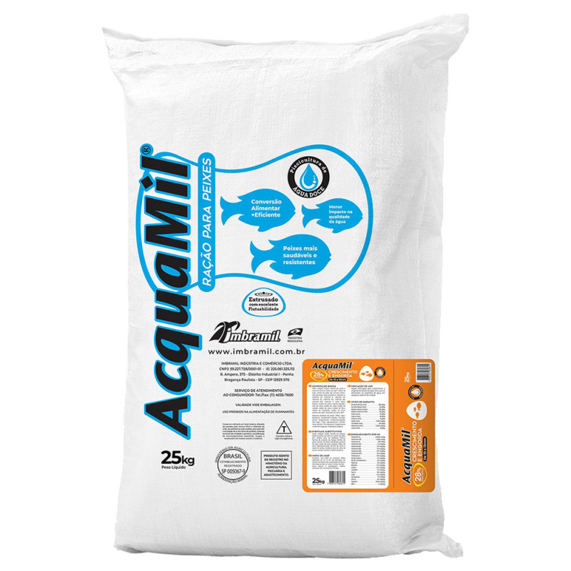 RAÇÃO ACQUAMIL PEIXE 25 KILO POWER 28% - UNIDADE