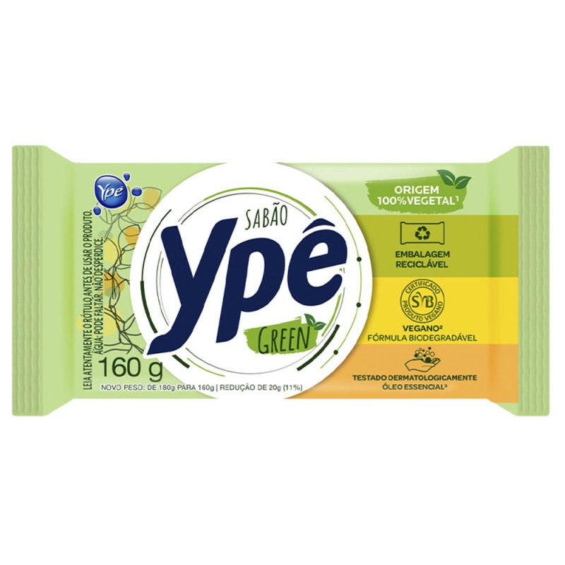 SABÃO EM BARRA YPÊ 160GR UNITÁRIO GREEN - CX COM 60 UN