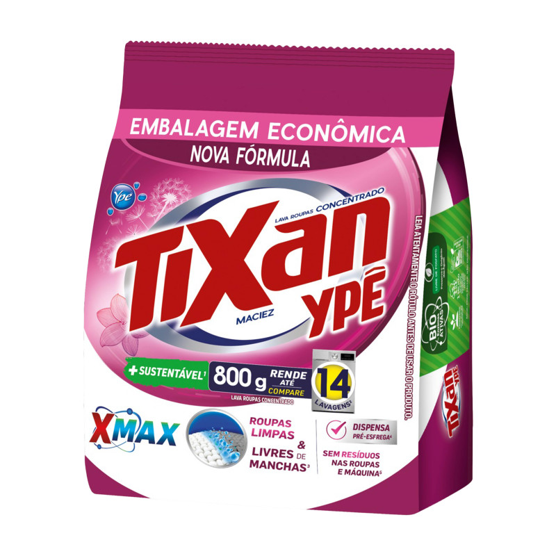 LAVA ROUPAS EM PÓ TIXAN YPÊ 800GR  MACIEZ - CX COM 20 UN