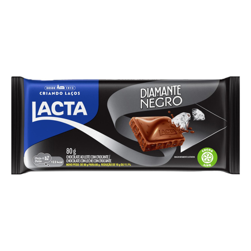 CHOCOLATE LACTA BARRA 80GR  DIAMANTE NEGRO - DP COM 17 UN