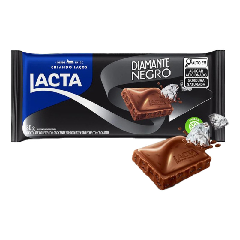 CHOCOLATE LACTA BARRA 80GR  DIAMANTE NEGRO - DP COM 17 UN