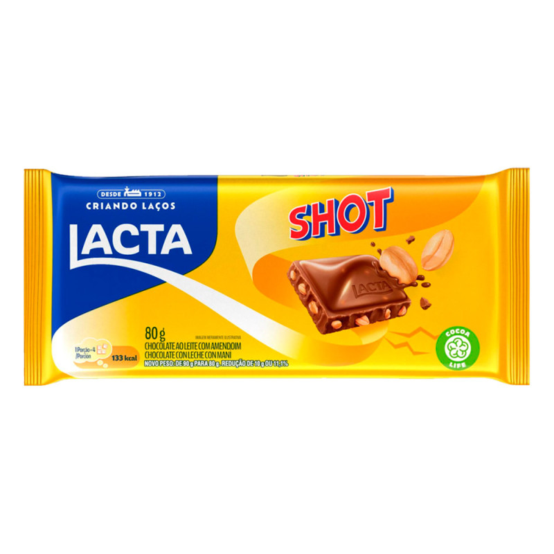 CHOCOLATE LACTA BARRA 80GR  SHOT - DP COM 17 UN