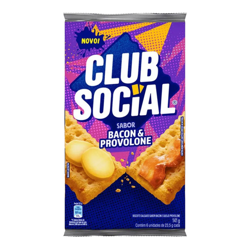 BISCOITO CLUB SOCIAL 141GR BACON E PROVOLONE - CX COM 44 UN