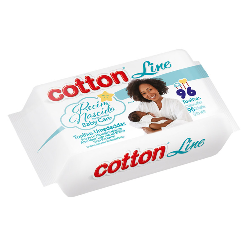 TOALHA UMEDECIDA RECÉM NASCIDO COTTON LINE C/ 96UN 19CMX14CM - CX COM 6 UN