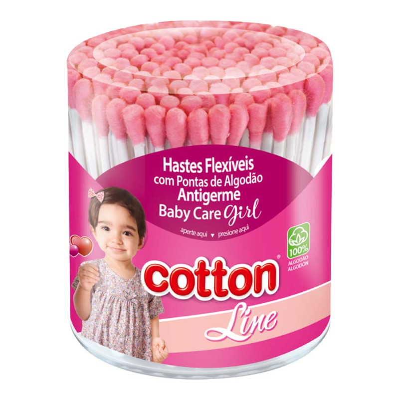 COTONETE COTTON LINE POTE 150UN ROSA GIRL - CX COM 48 UN