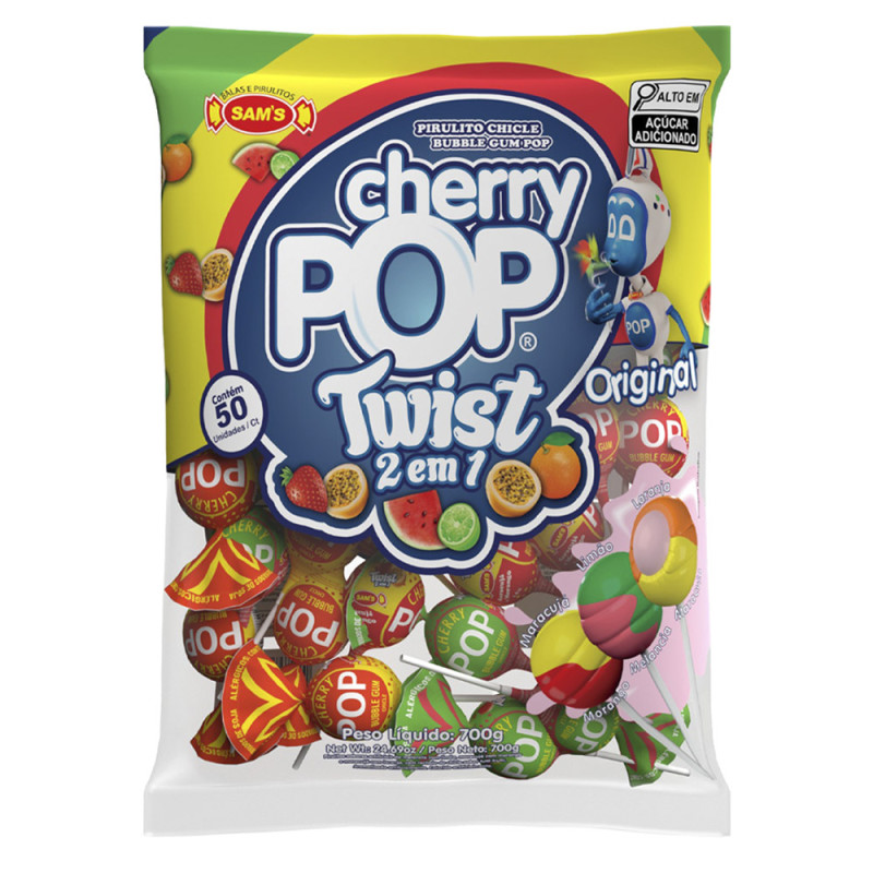 PIRULITO CHERRY POP SAM'S 14GR ORIGINAL TWIST 2 EM 1 - PC COM 50 UN