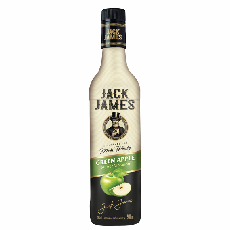 WHISKY MALTE JACK JAMES 900ML GREEN APPLE - CX COM 6 UN