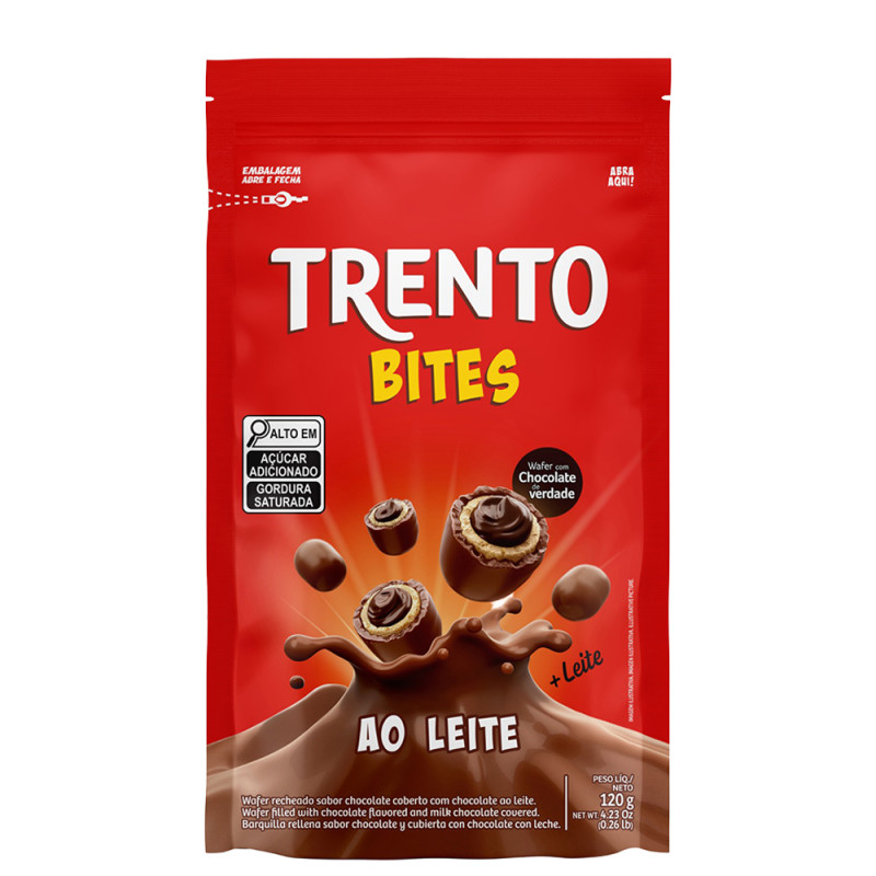 CHOCOLATE TRENTO PECCIN BITES POUCH 120GR AO LEITE - CX COM 20 SC