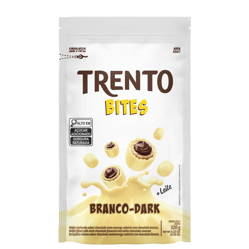 CHOCOLATE TRENTO PECCIN BITES POUCH 120GR BRANCO DARK - CX COM 20 SC