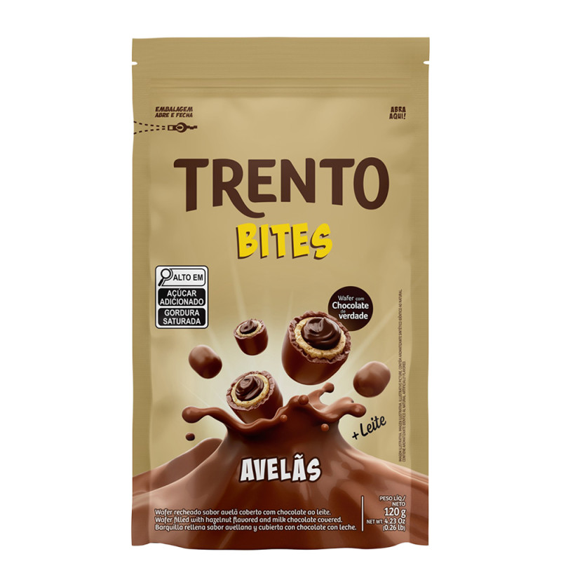CHOCOLATE TRENTO PECCIN BITES POUCH 120GR AVELÃS - CX COM 20 SC